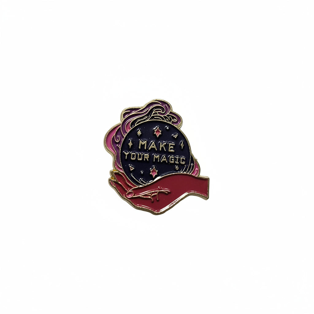 Make Your Magic Enamel Pin featuring a hand and star design, witchy gift for jackets and bags 