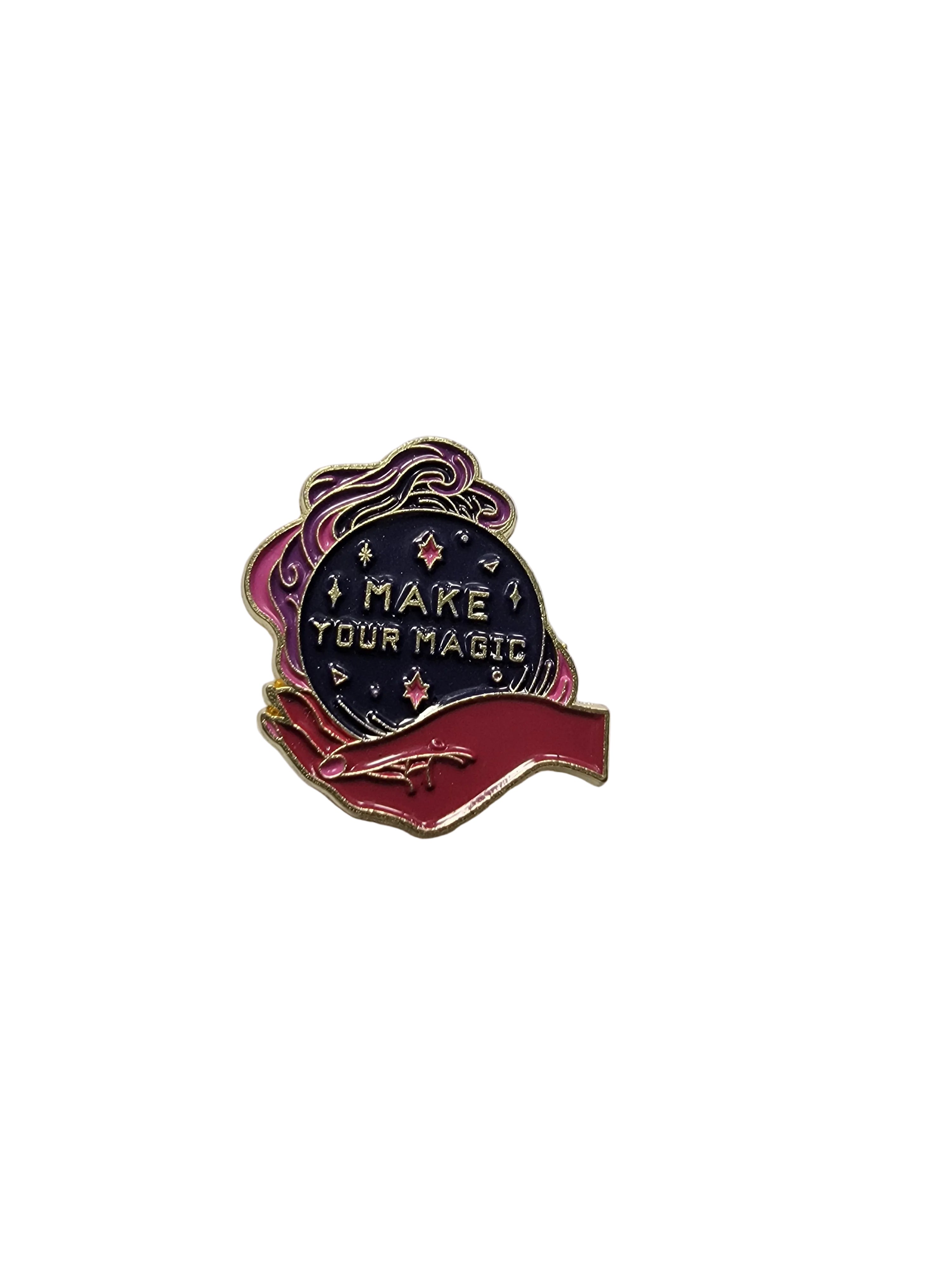 Make Your Magic Enamel Pin featuring a hand and star design, witchy gift for jackets and bags 
