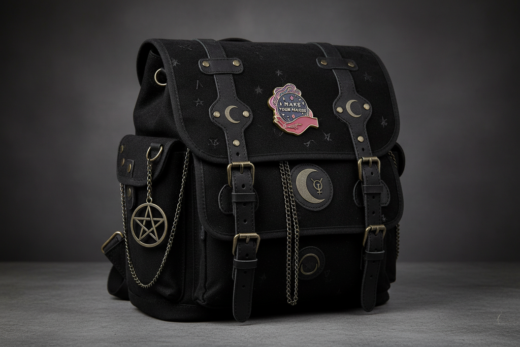 Make Your Magic Enamel Pin on backpack witchy accessory for customizing bags and school gear