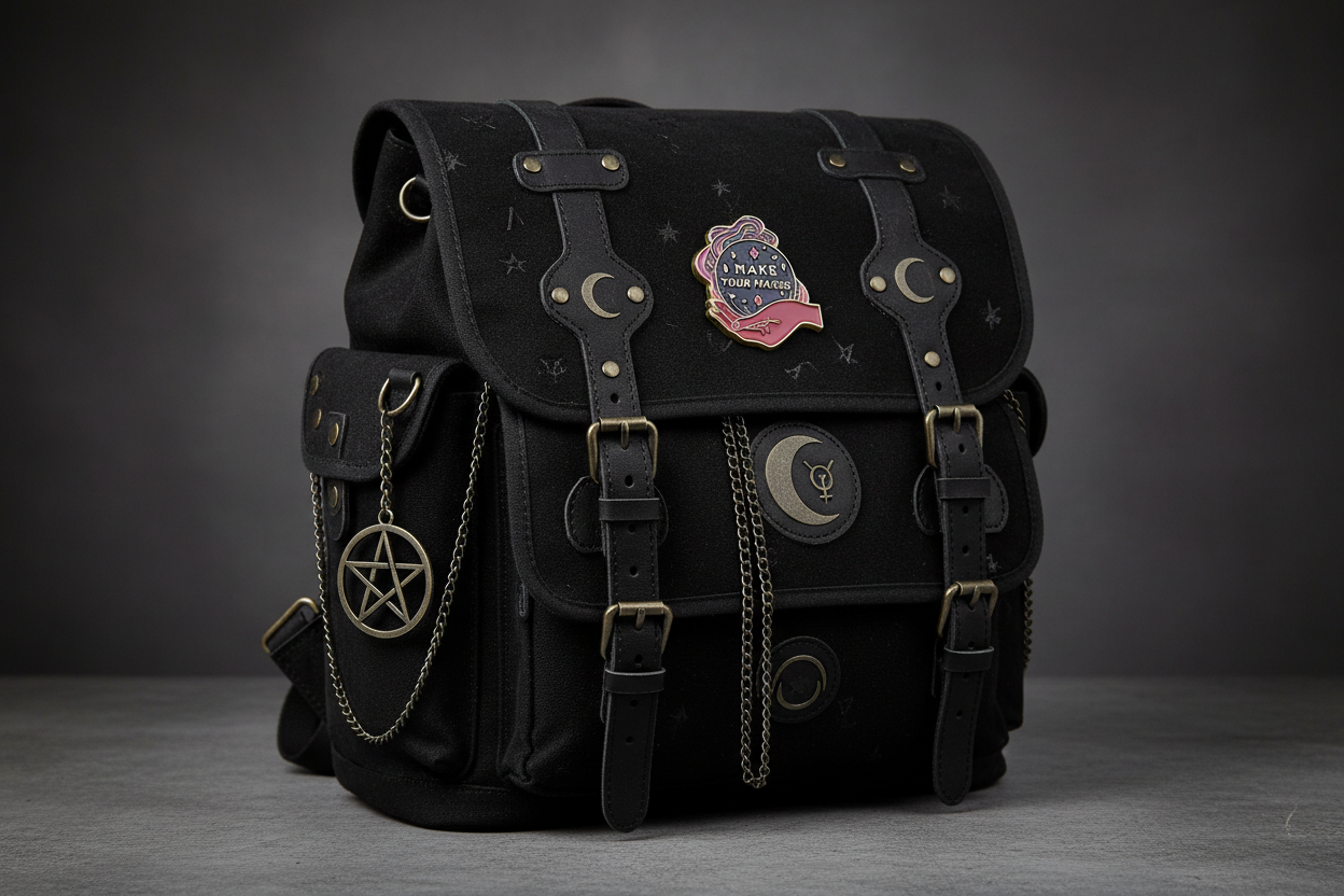 Make Your Magic Enamel Pin on backpack witchy accessory for customizing bags and school gear