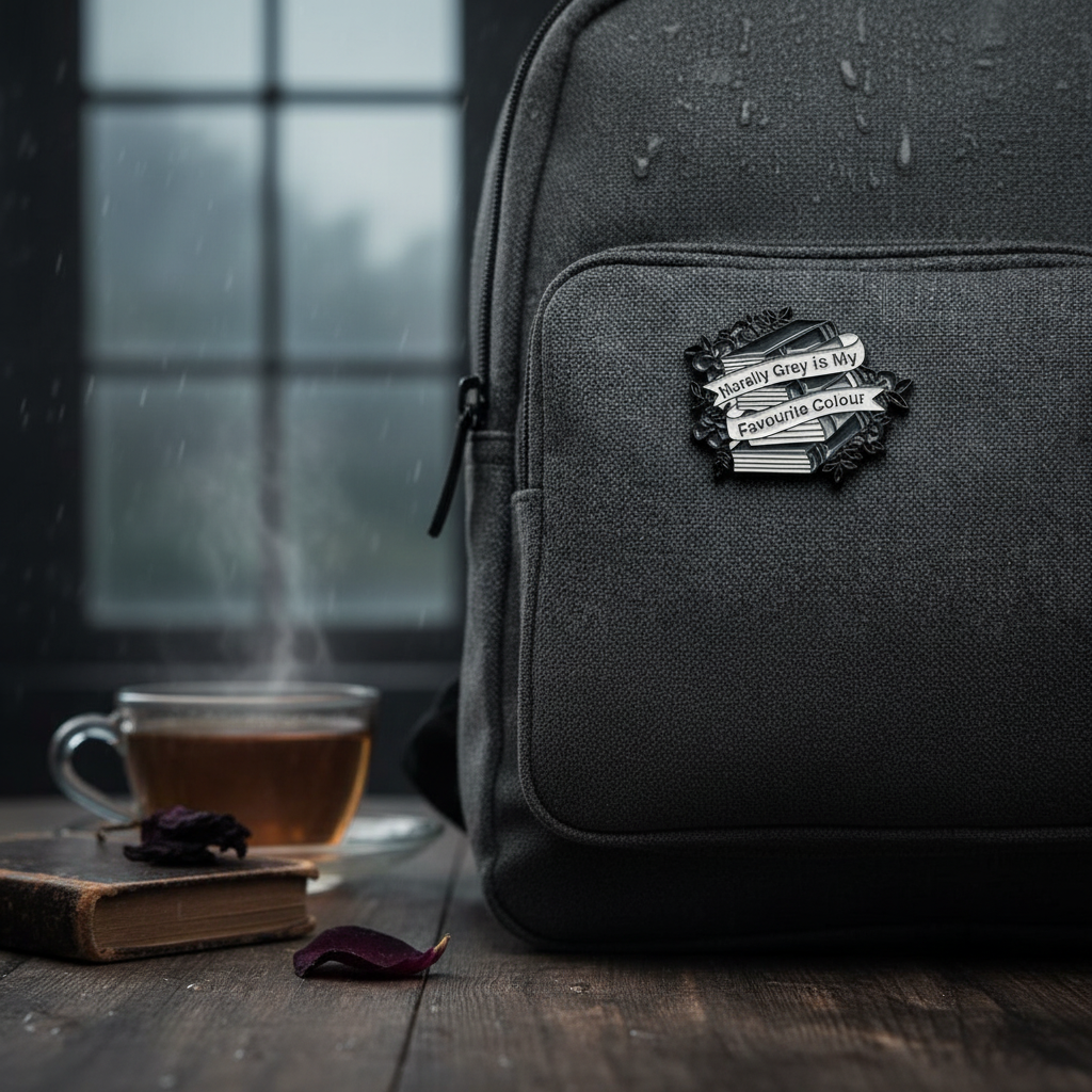 morally grey enamel pin on backpack funny accessory for customizing bags and school gear