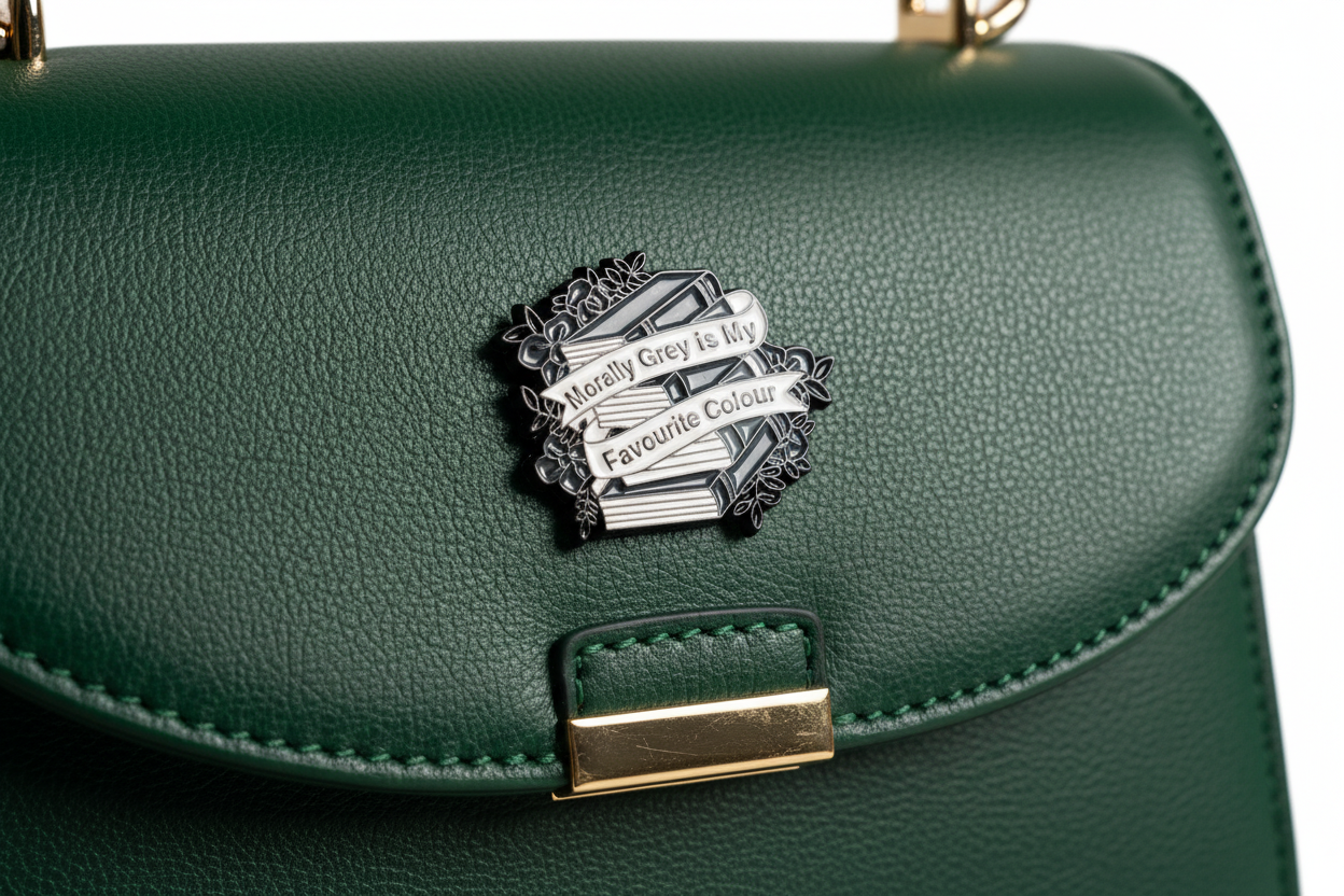 Three books stacked on a green purse background