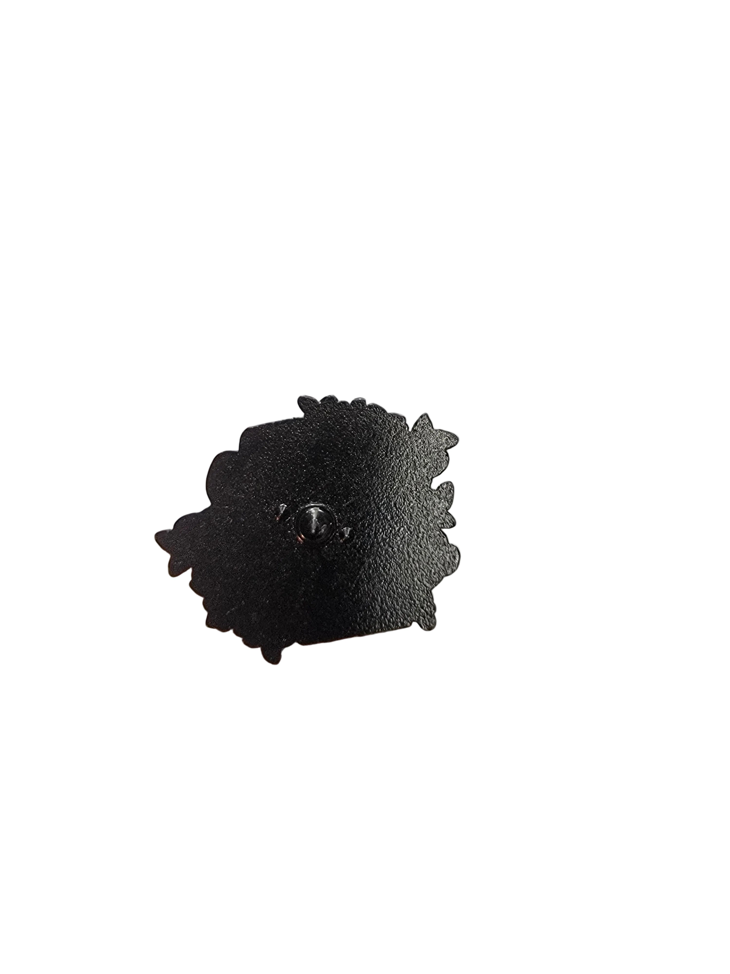 Black pin back against a light background
