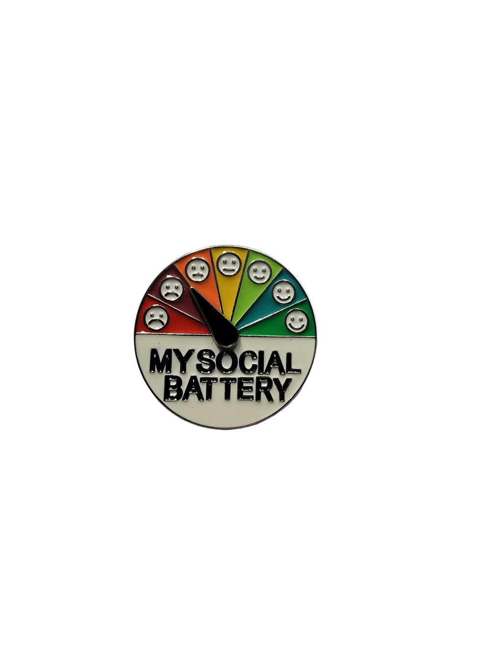 Round badge with colorful design and 'My Social Battery' text on a white background