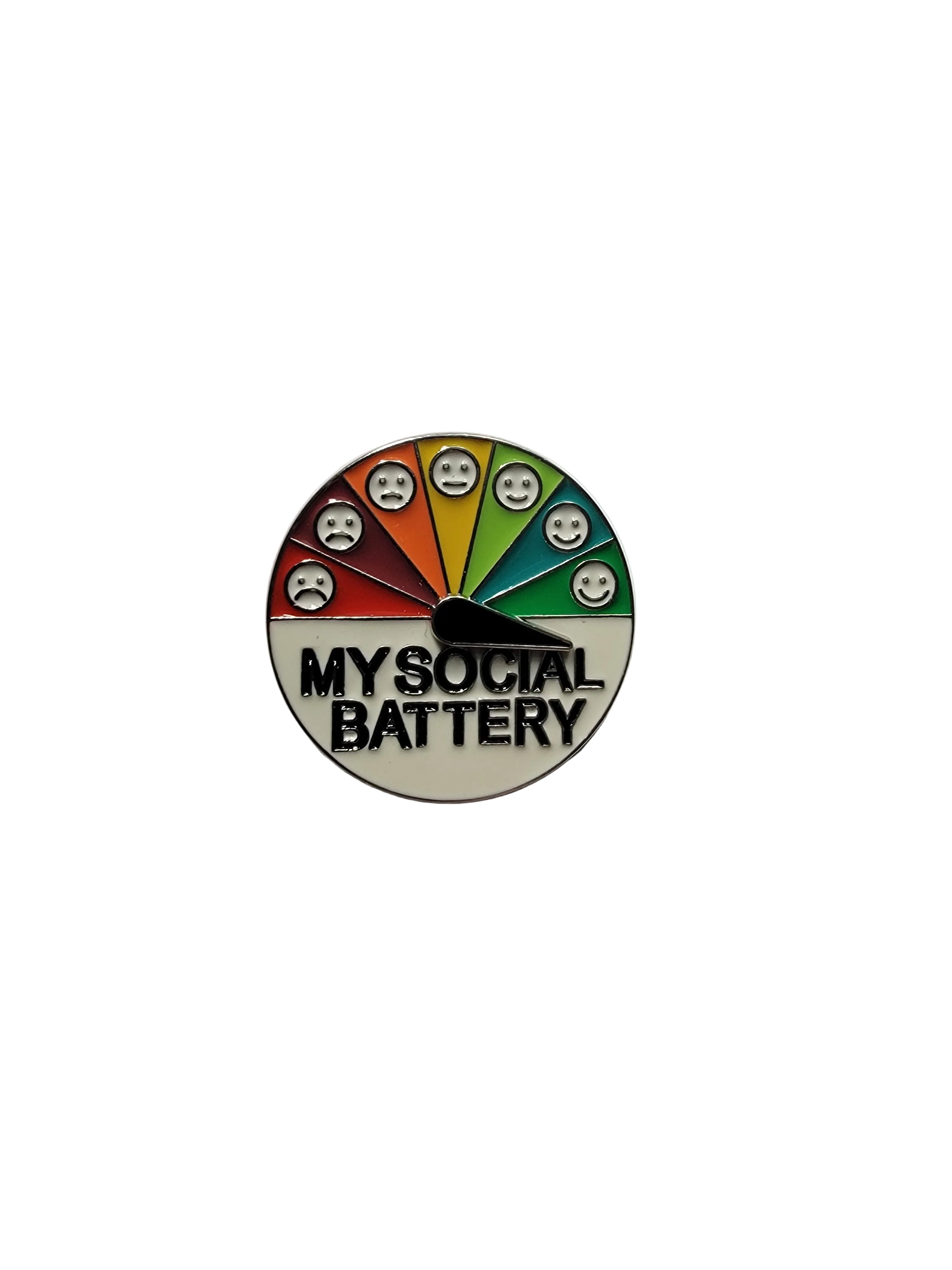 Colorful circular badge with text 'My Social Battery' on a white background