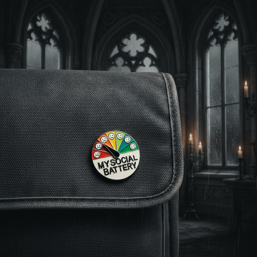 My social battery enamel pin on backpack funny accessory for customizing bags and school gear