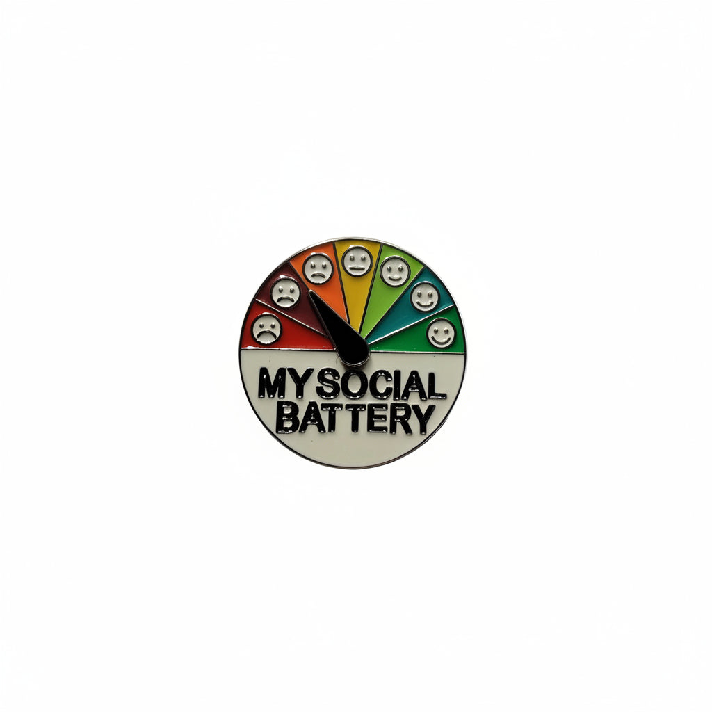 My social battery enamel pin featuring slider pin design, introvert gift for jackets and bags  