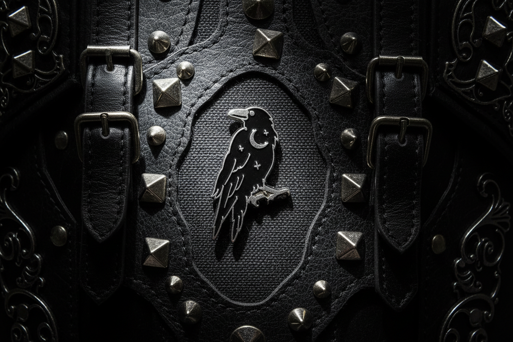 Mystical Crow Enamel Pin on backpack witchy accessory for customizing bags and school gear