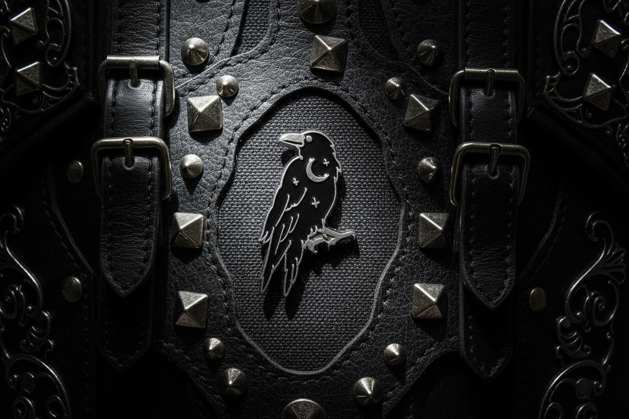 Mystical Crow Enamel Pin on backpack witchy accessory for customizing bags and school gear