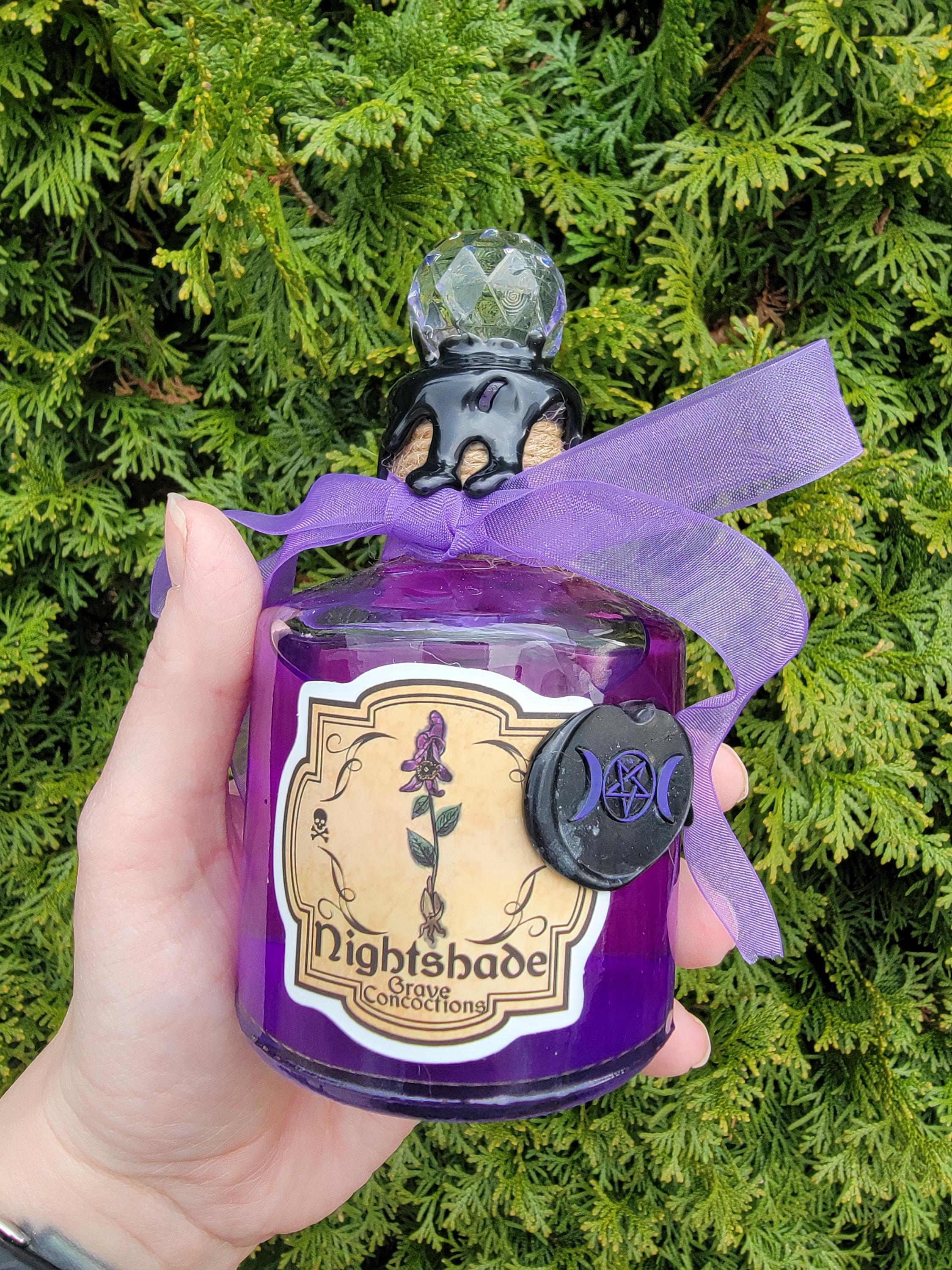 Handmade Purple Potion Bottle – Witchy Gothic Decor – Fantasy Display Prop – Sealed Glass Witch Bottle