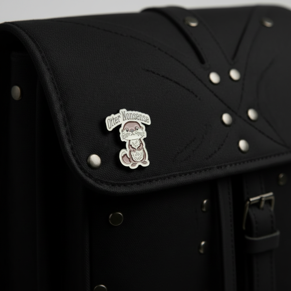 Otter nonsense enamel pin on backpack funny accessory for customizing bags and school gear