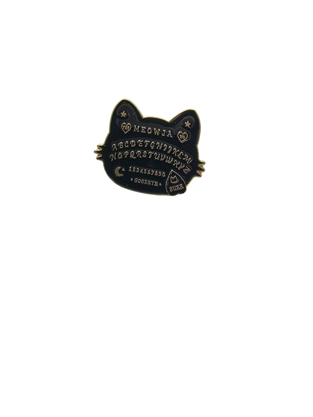 Ouija board enamel pin featuring cat shape, occult gift for jackets and bags 