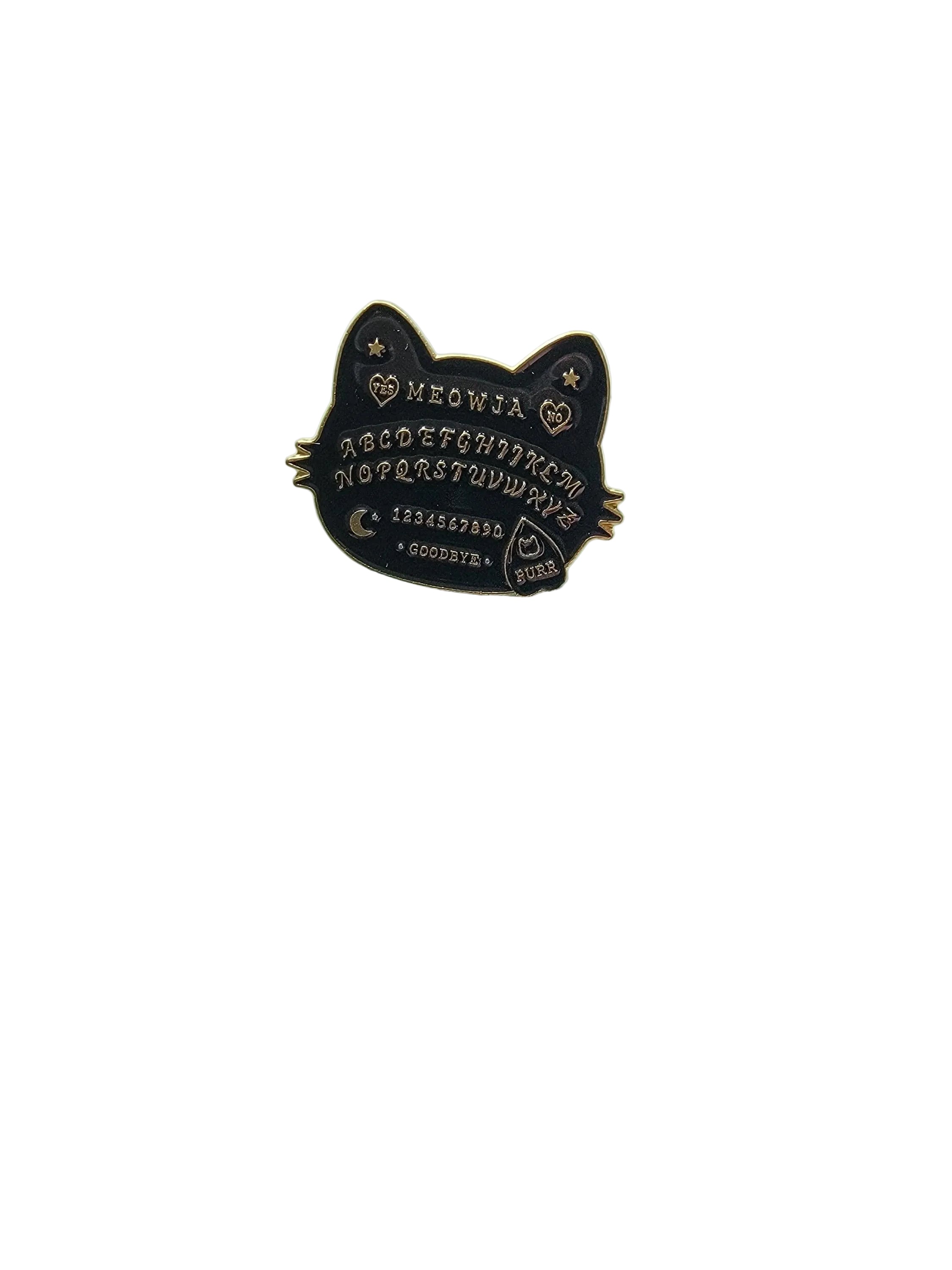 Ouija board enamel pin featuring cat shape, occult gift for jackets and bags 