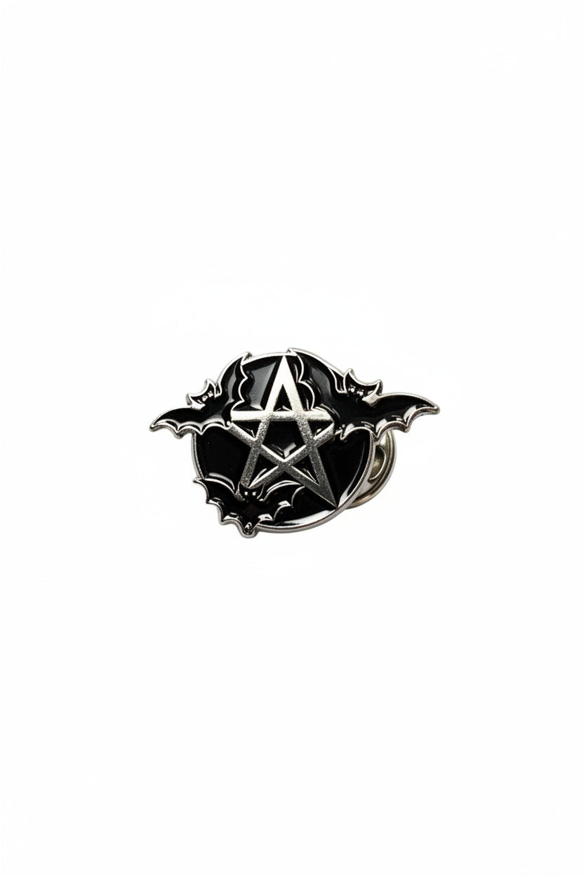 Pentagram Bat Enamel Pin featuring bats design, wiccan gift for jackets and bags 