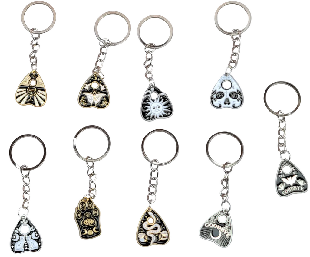 Planchette Keychain featuring nine different designs, witchy gift for jackets and bags