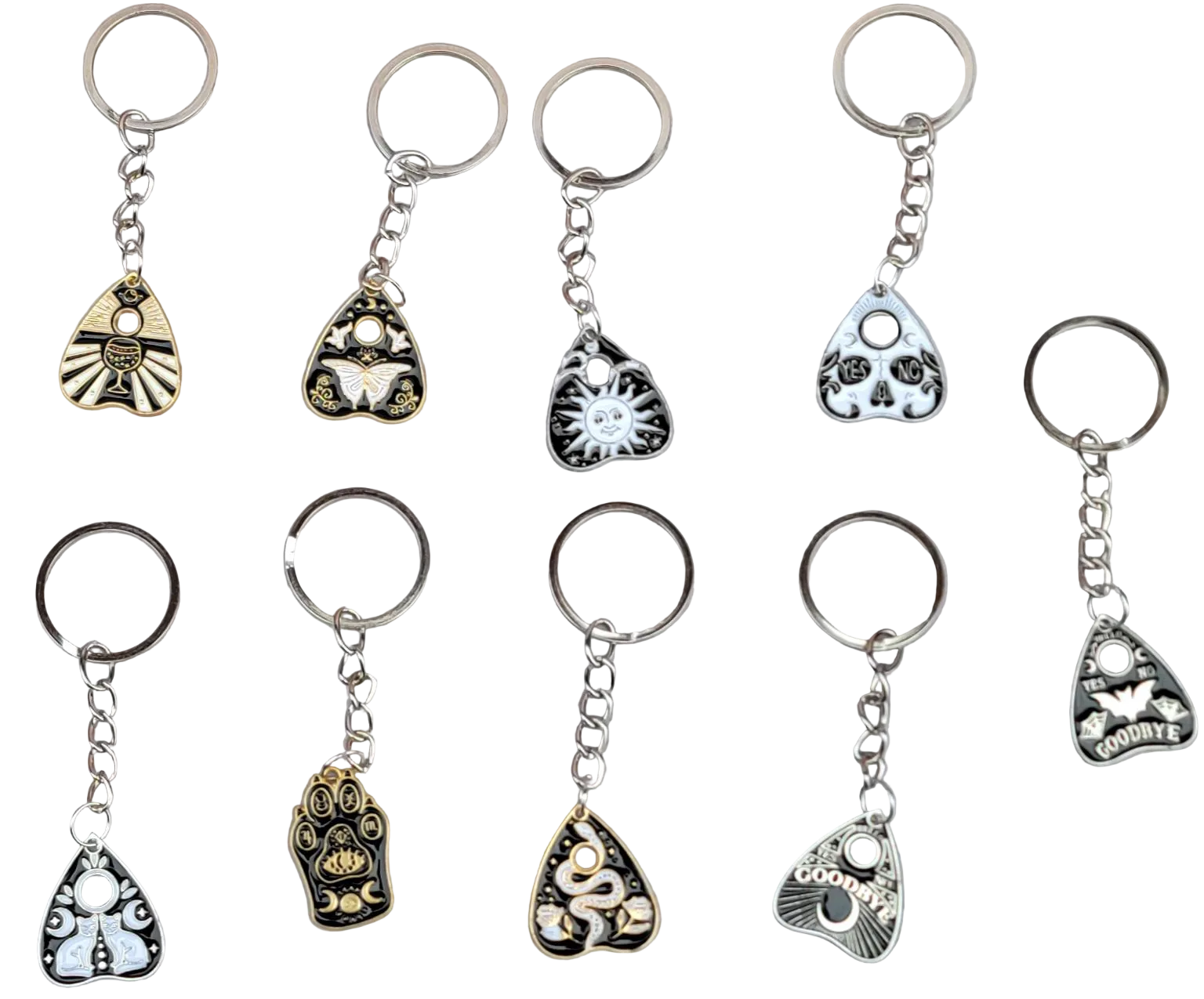 Planchette Keychain featuring nine different designs, witchy gift for jackets and bags
