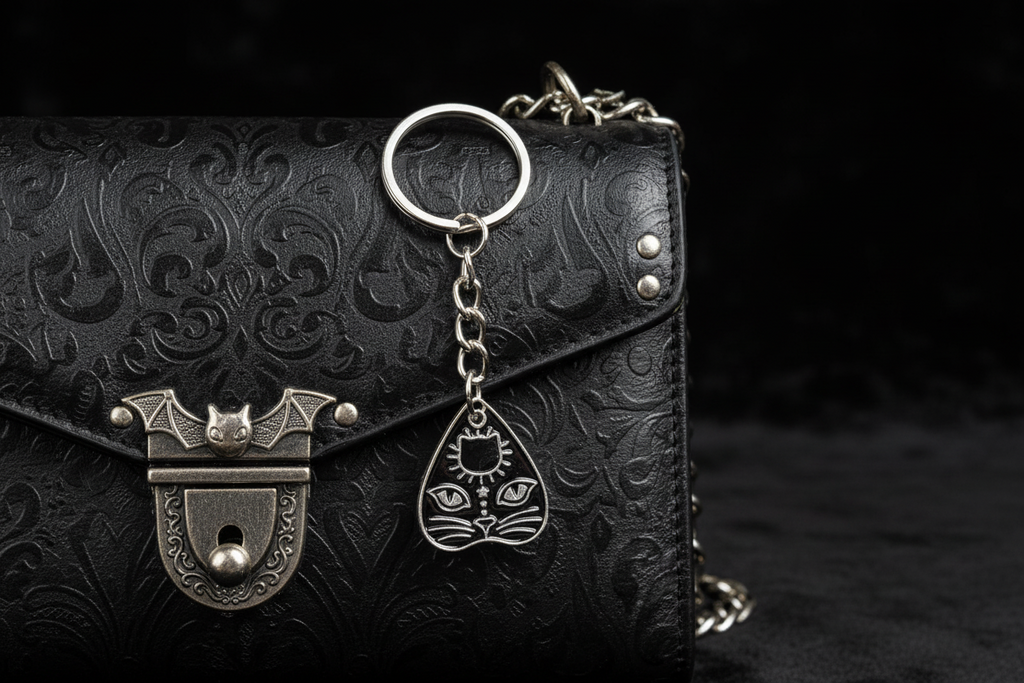Planchette Keychain attached to purse wiccan accessory for bags and personal style