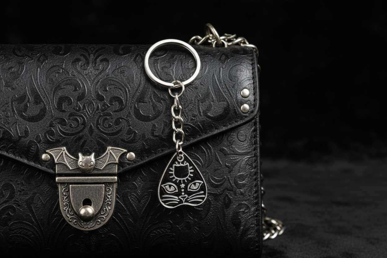 Planchette Keychain attached to purse wiccan accessory for bags and personal style