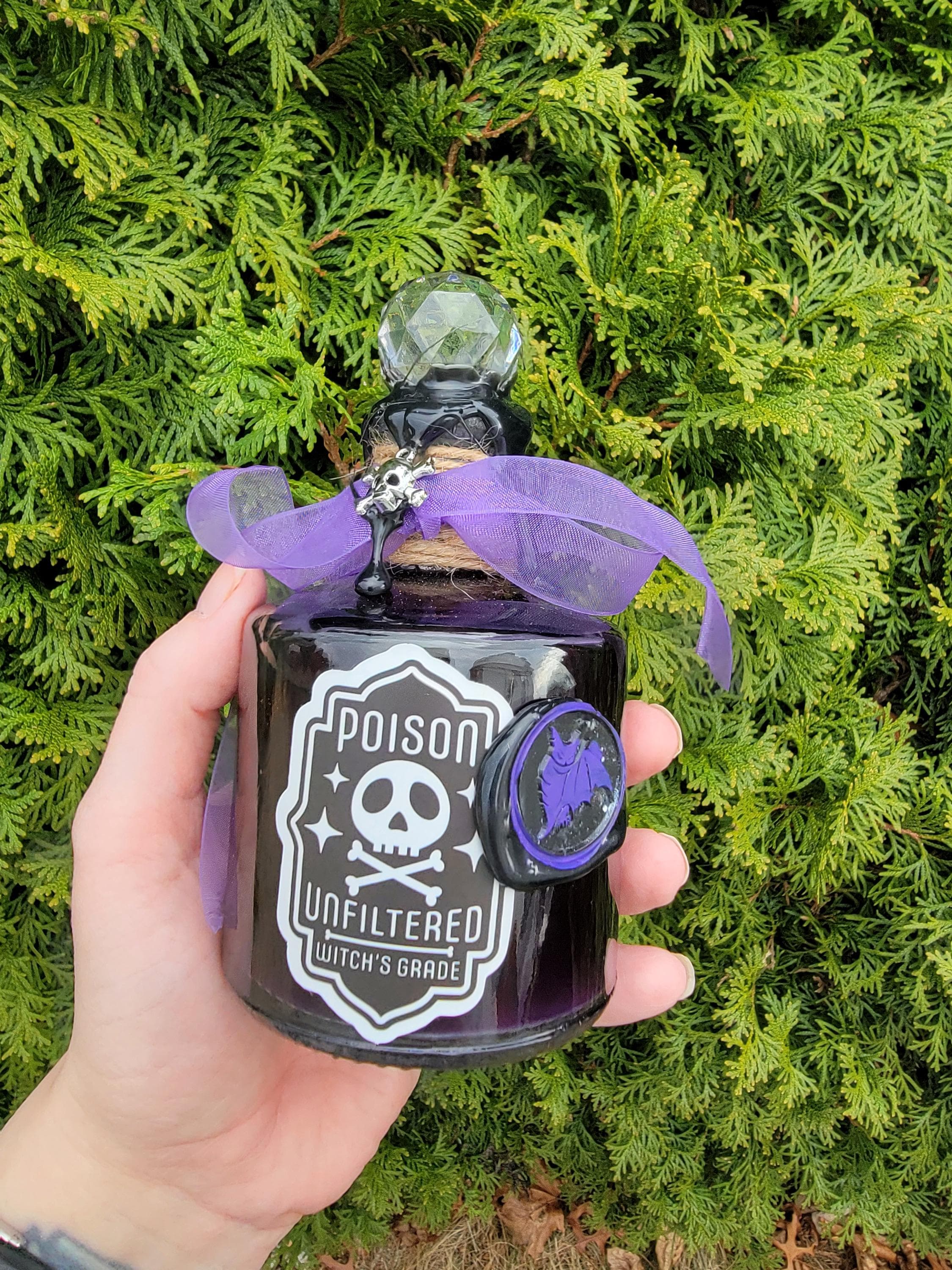 Handmade Purple Potion Bottle – Witchy Gothic Decor – Fantasy Display Prop – Sealed Glass Witch Bottle