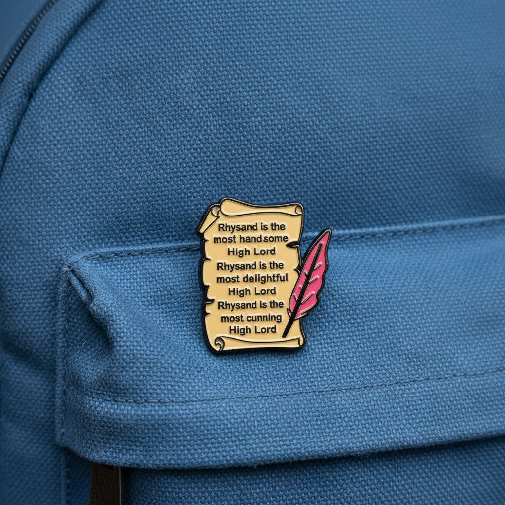 Rhysand enamel pin on backpack acotar accessory for customizing bags and school gear
