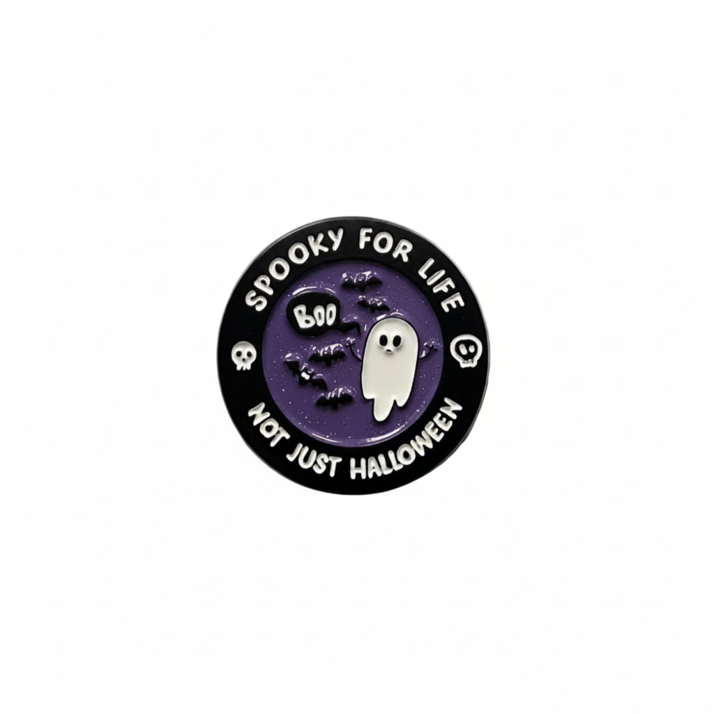 Spooky For Life Not Just Halloween Enamel Pin featuring design, spooky cute gift for jackets and bags 