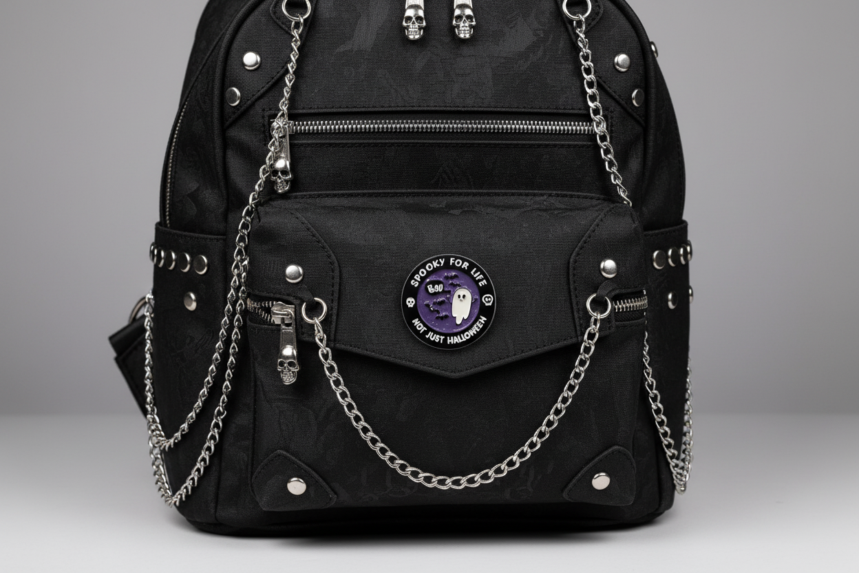 Spooky For Life Not Just Halloween Enamel Pin on backpack spooky accessory for customizing bags and school gear