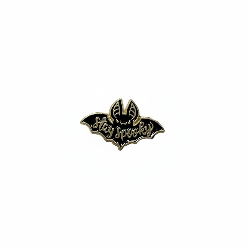 Stay Spooky Enamel Pin featuring cute bat design, goth gift for jackets and bags 
