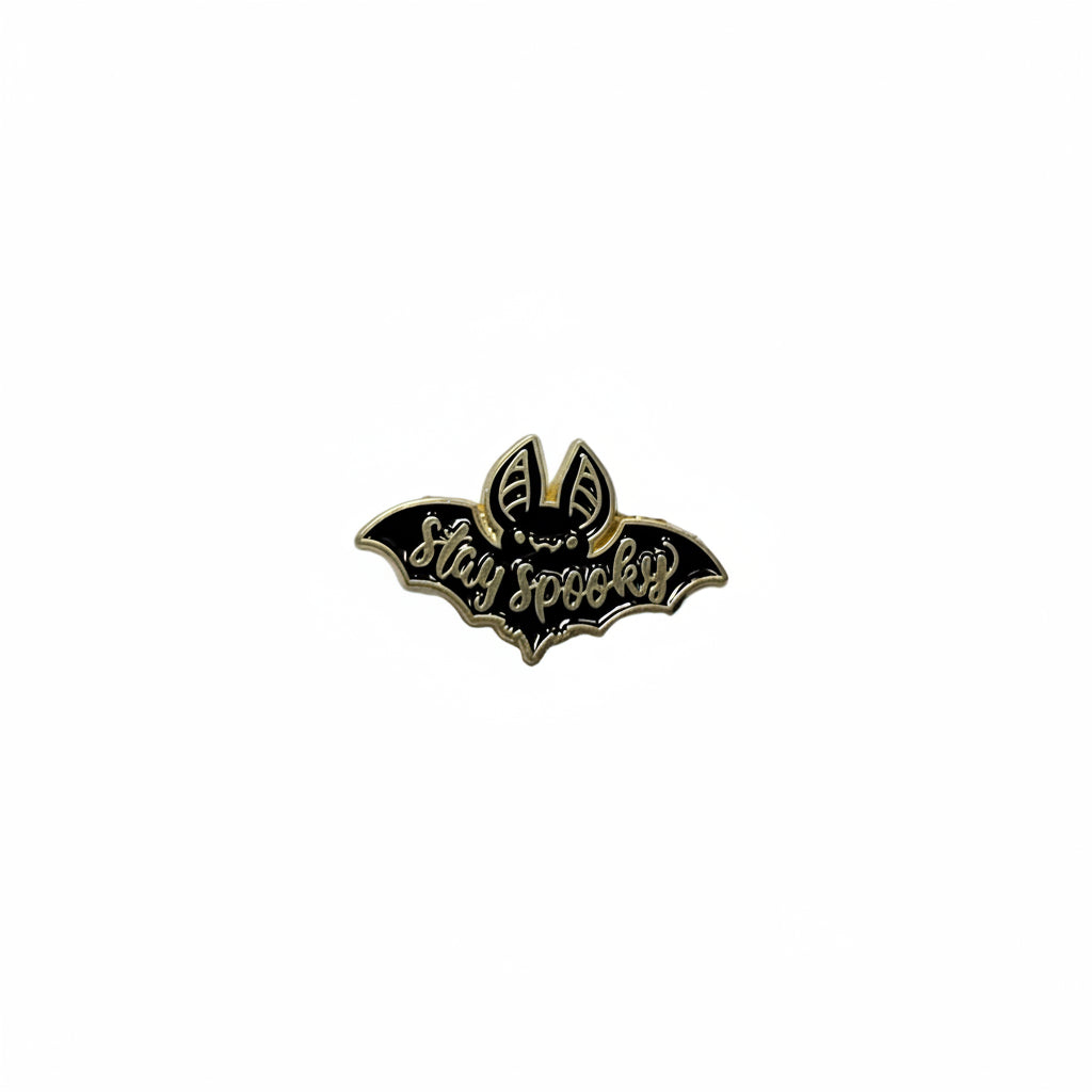 Stay Spooky Enamel Pin featuring cute bat design, goth gift for jackets and bags 