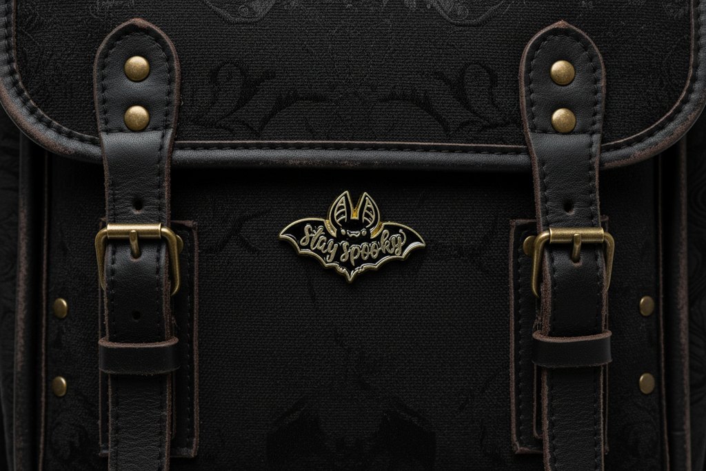 Stay Spooky Enamel Pin on backpack witchy accessory for customizing bags and school gear