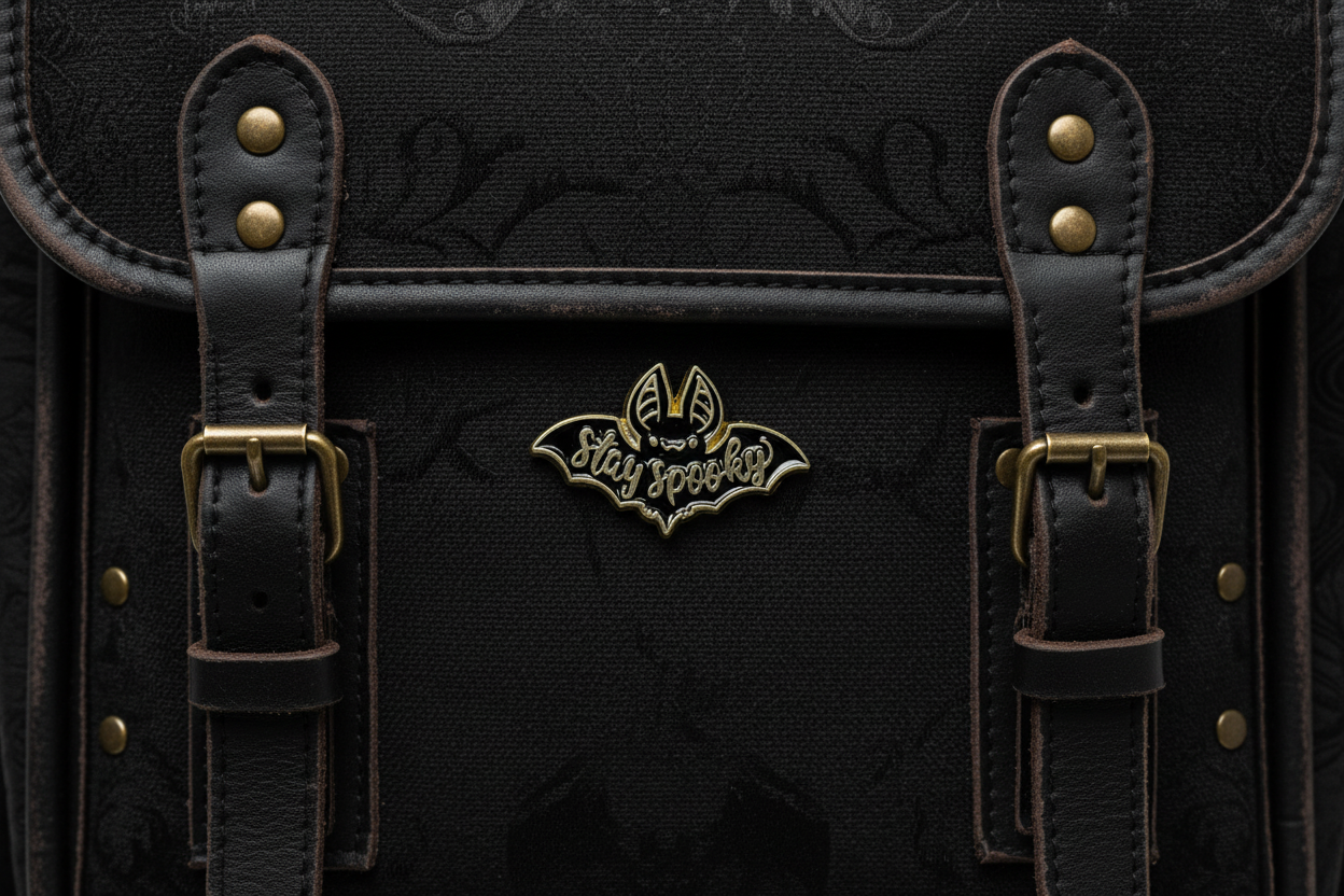 Stay Spooky Enamel Pin on backpack witchy accessory for customizing bags and school gear