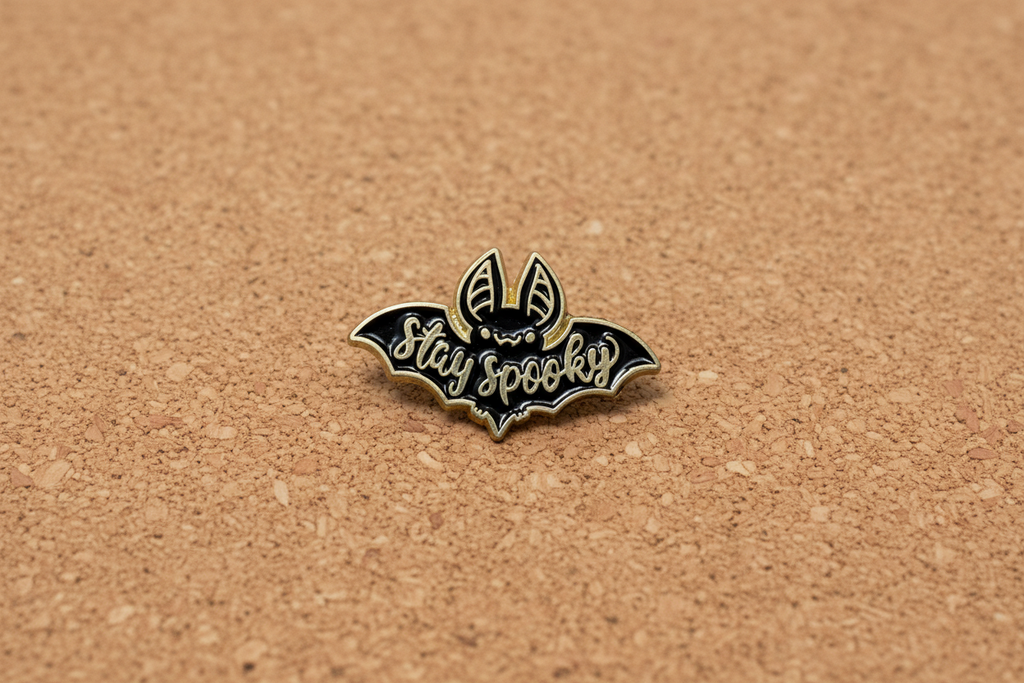 Stay Spooky Enamel Pin displayed on cork board alt enamel pin for collectors and display