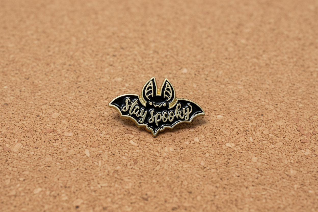 Stay Spooky Enamel Pin displayed on cork board alt enamel pin for collectors and display