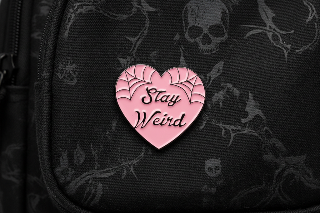 Stay Weird Enamel Pin on backpack witchy accessory for customizing bags and school gear