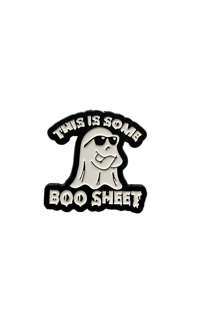 This Is Some Boo Sheet Enamel Pin featuring ghost in sunglasses, cute gift for jackets and bags 