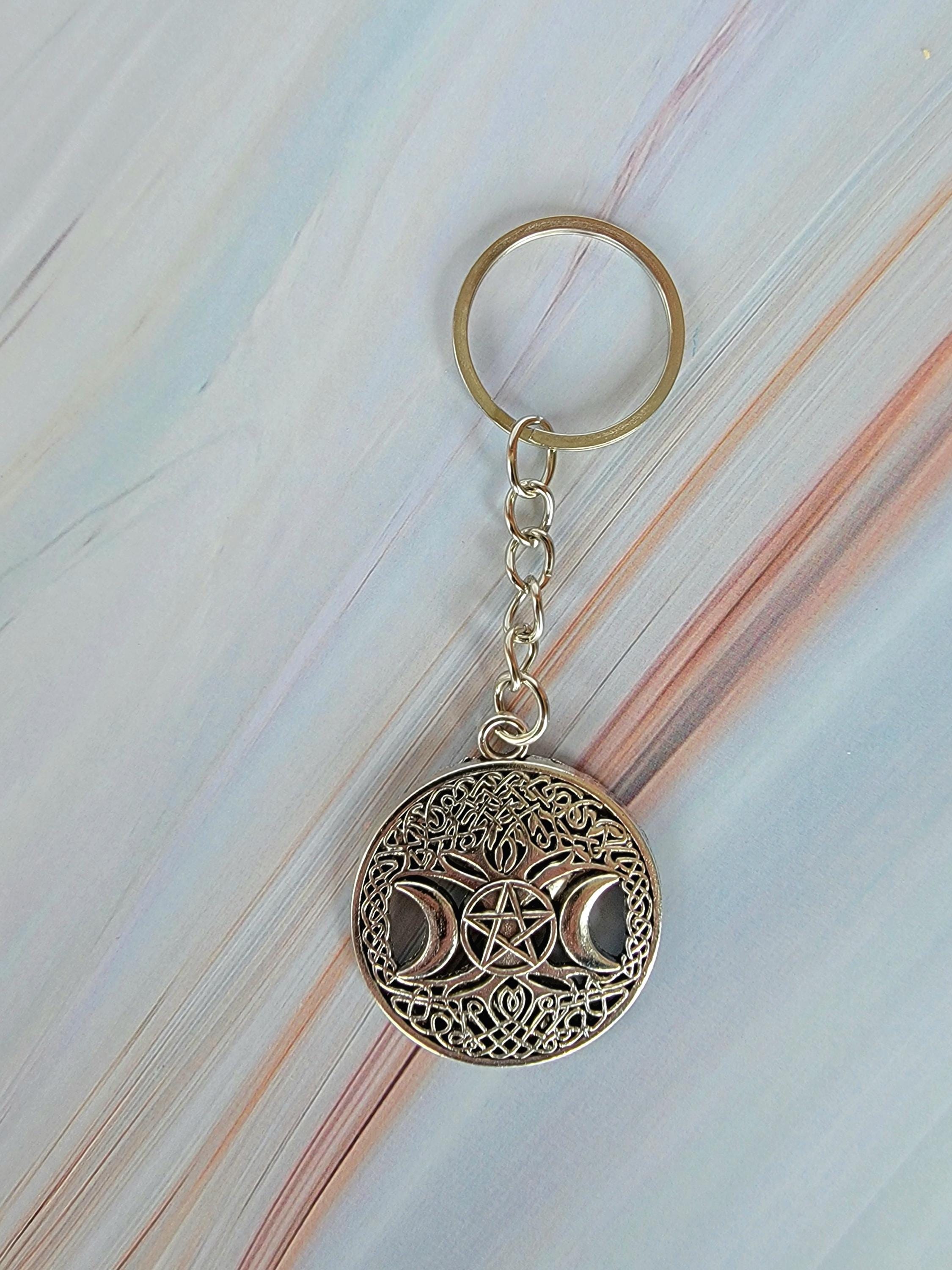 Triple Moon Keychain - Witchy Crescent Moon Charm, Wiccan Gift, Pagan Jewelry, Mystical Key Ring for Book Lovers & Spiritual Aesthetic