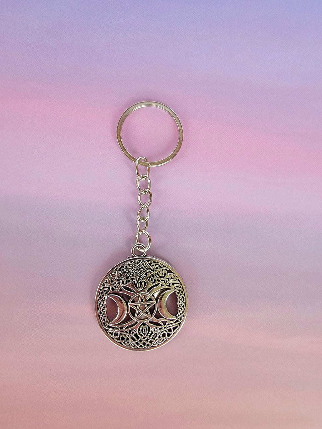 Triple Moon Keychain - Witchy Crescent Moon Charm, Wiccan Gift, Pagan Jewelry, Mystical Key Ring for Book Lovers & Spiritual Aesthetic
