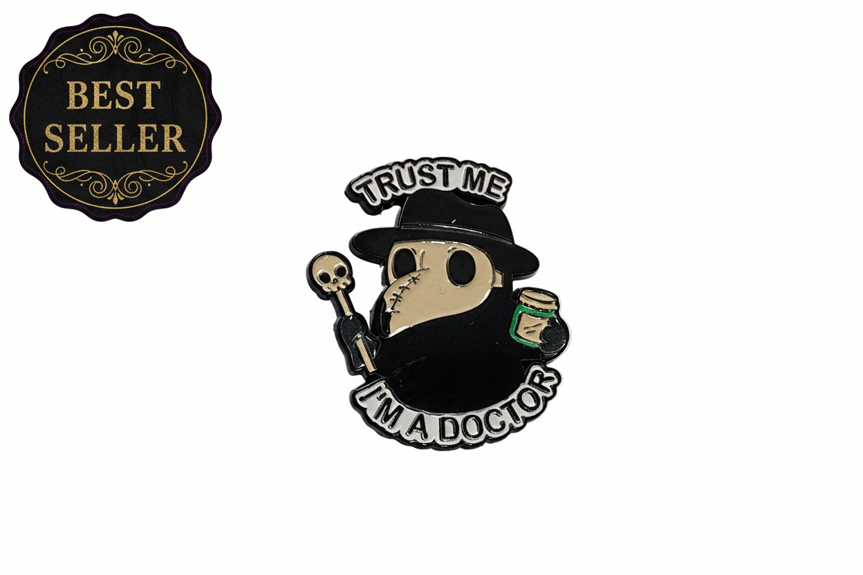 Trust me I'm a doctor enamel pin featuring a plague doctor, sarcastic gift for jackets and bags 