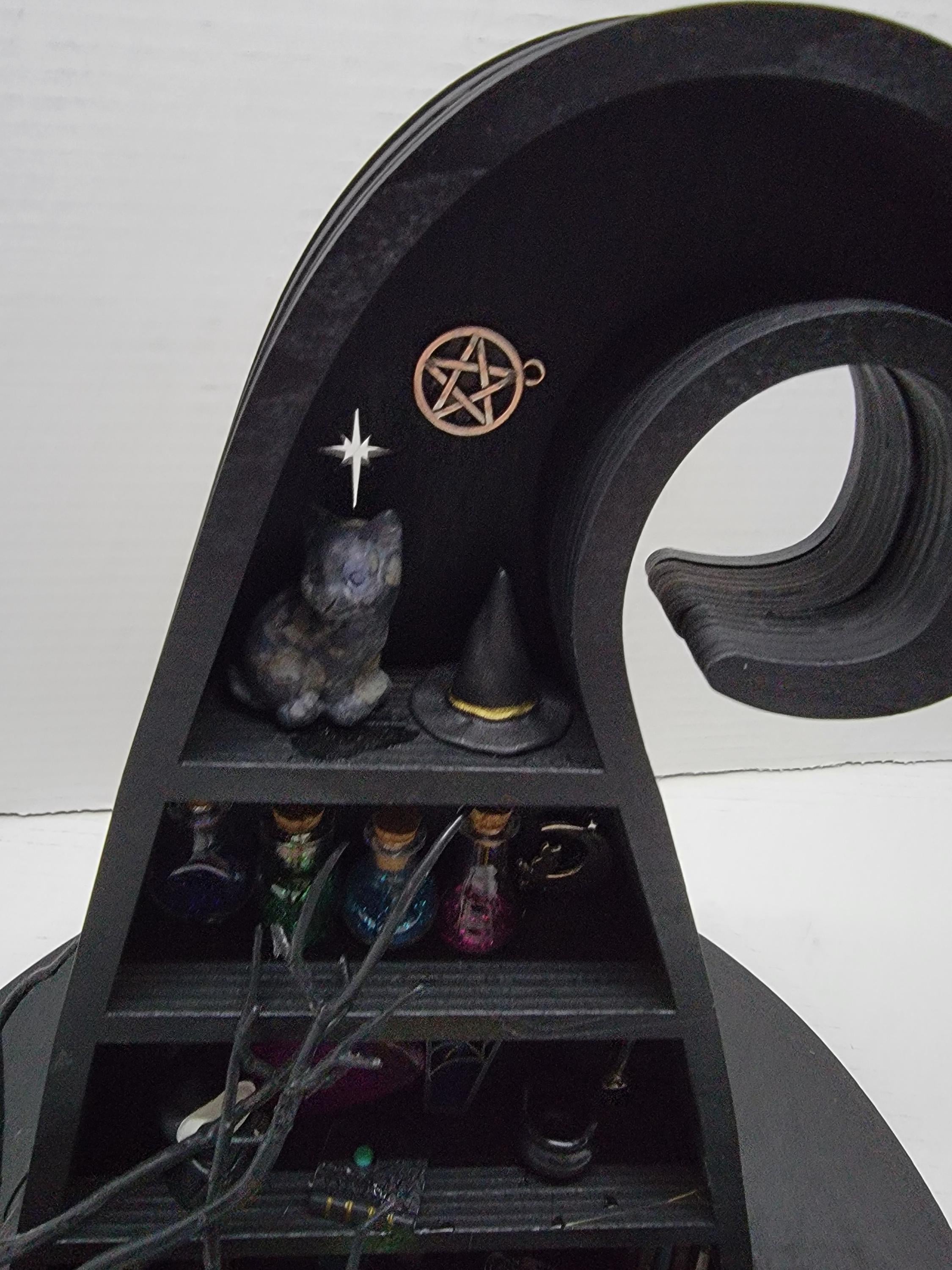 Black Witch Hat Cabinet of Curiosities -  Crystal & Potion Display Shelf - Handmade Gothic Witchy Home Decor