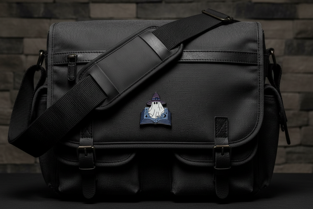 Withy Ghost Enamel Pin on backpack halloween accessory for customizing bags and school gear