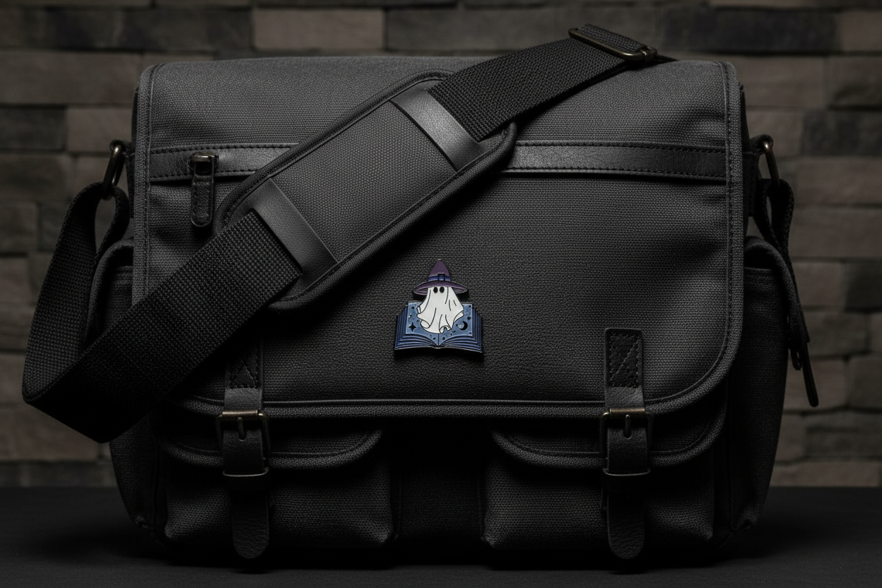 Withy Ghost Enamel Pin on backpack halloween accessory for customizing bags and school gear