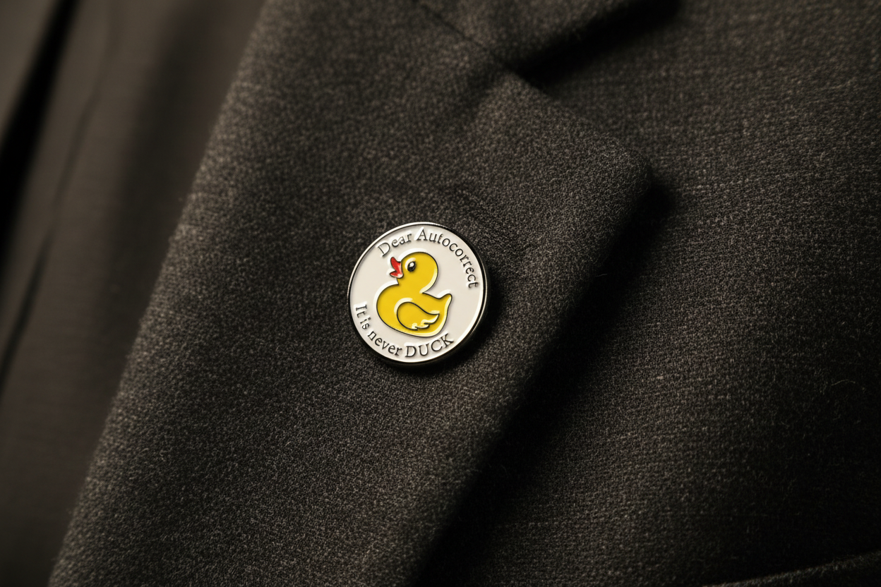 Dear Autocorrect It's Never Duck Enamel Pin - Funny Duck Meme Pin, Sarcastic Texting Humor Pin, Cute Animal Lapel Pin