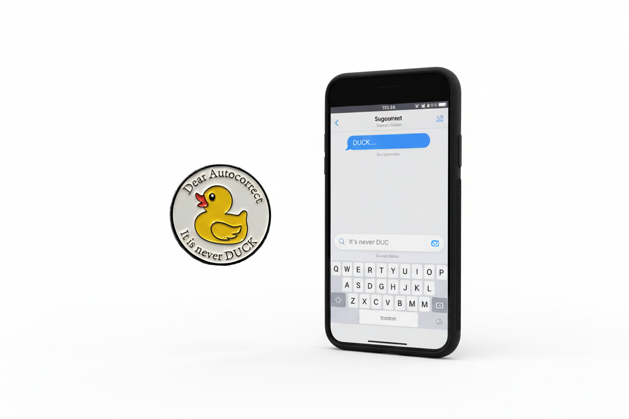 Dear Autocorrect It's Never Duck Enamel Pin - Funny Duck Meme Pin, Sarcastic Texting Humor Pin, Cute Animal Lapel Pin