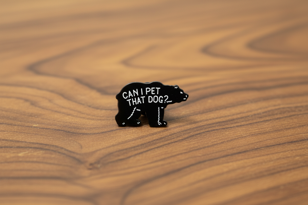 Can I Pet That Dog Meme Enamel Pin - Funny Bear Meme Pin,  Internet Humor Animal Pin, Cute Lapel Pin