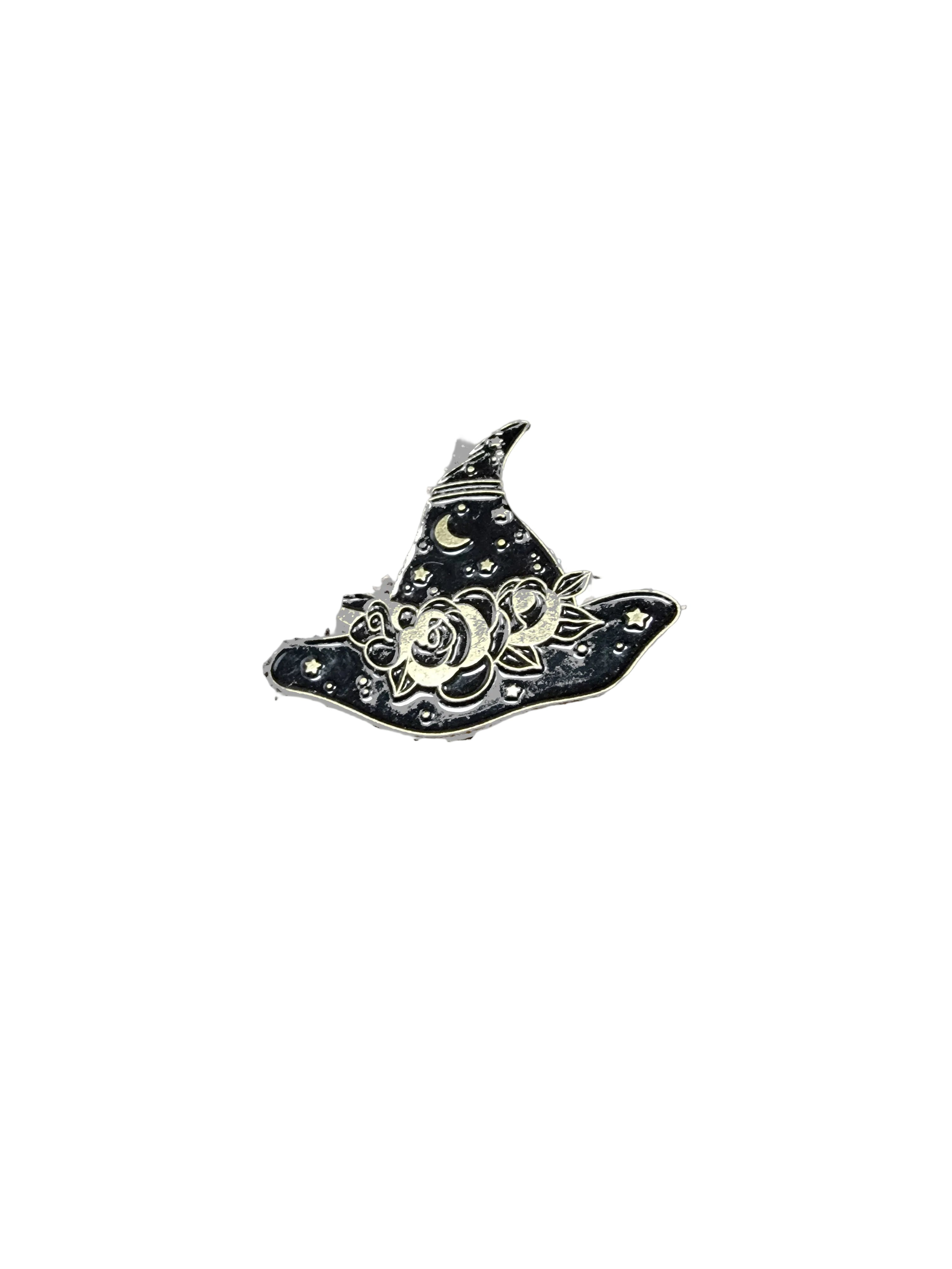 black and gold witch hat enamel pin Halloween gift for witchy lovers
