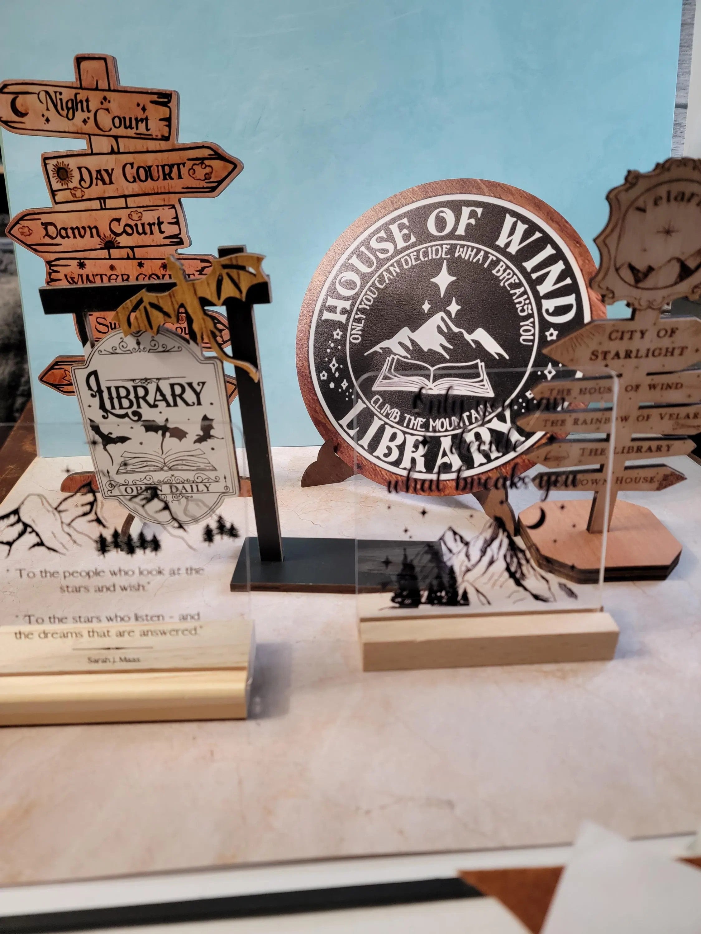 ACOTAR & Fourth Wing Inspired Mini Fantasy Signs- Velaris & Prythian Bookshelf Decor