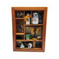 handmade wooden witch shelf filled with miniature décor including potion bottles, books, crystals, candles, and Gothic fantasy details perfect gift for witches