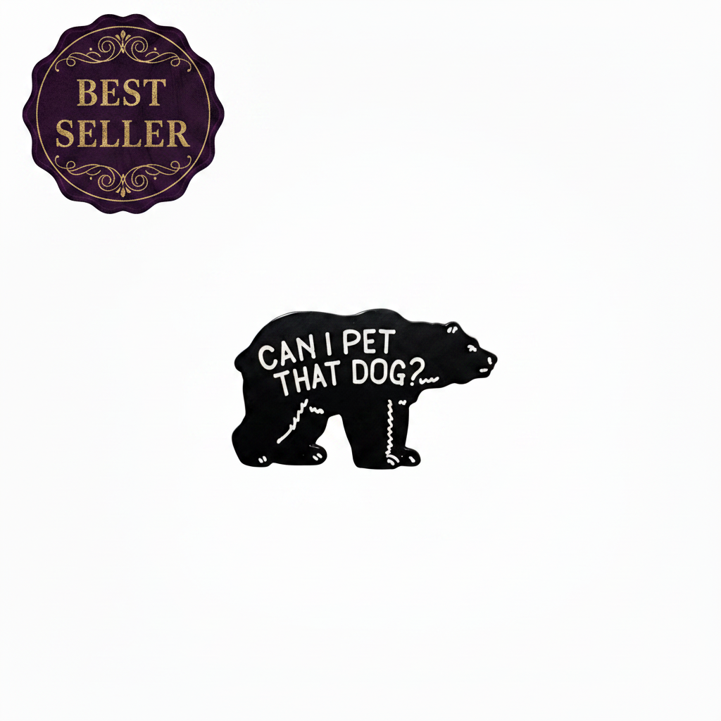Can I pet that dog enamel pin attached to purse funny brooch accessory for bags and personal style