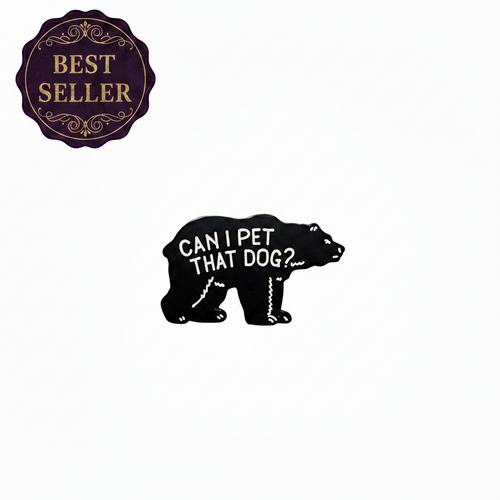 Can I pet that dog enamel pin attached to purse funny brooch accessory for bags and personal style