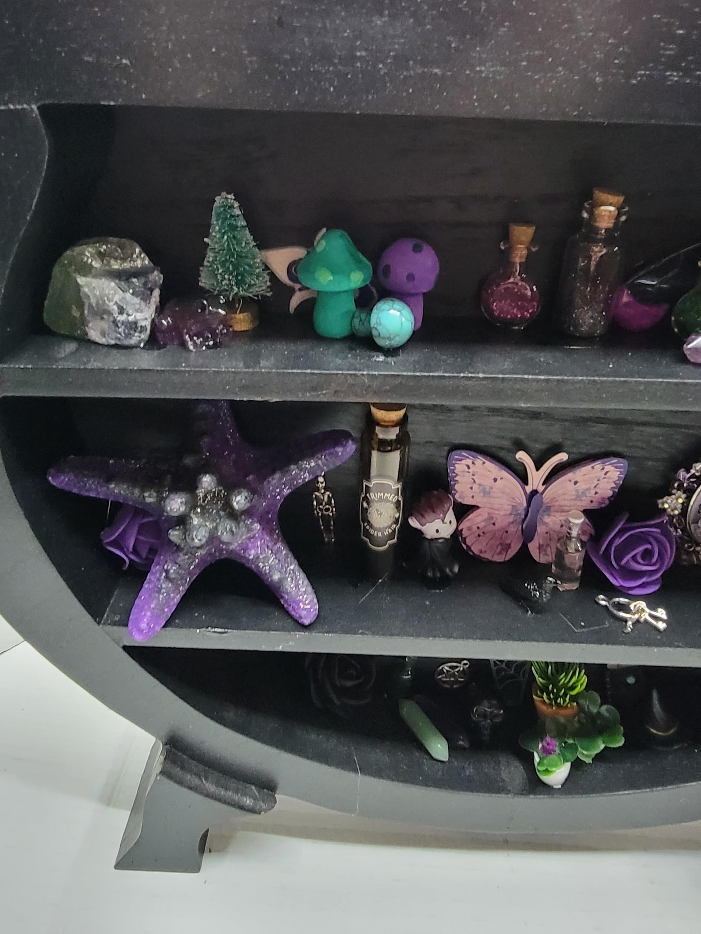 Large Cauldron Witch Shelf - Wooden Cabinet of Curiosities with Fairy Lights -  Gothic Miniature Apothecary Decor