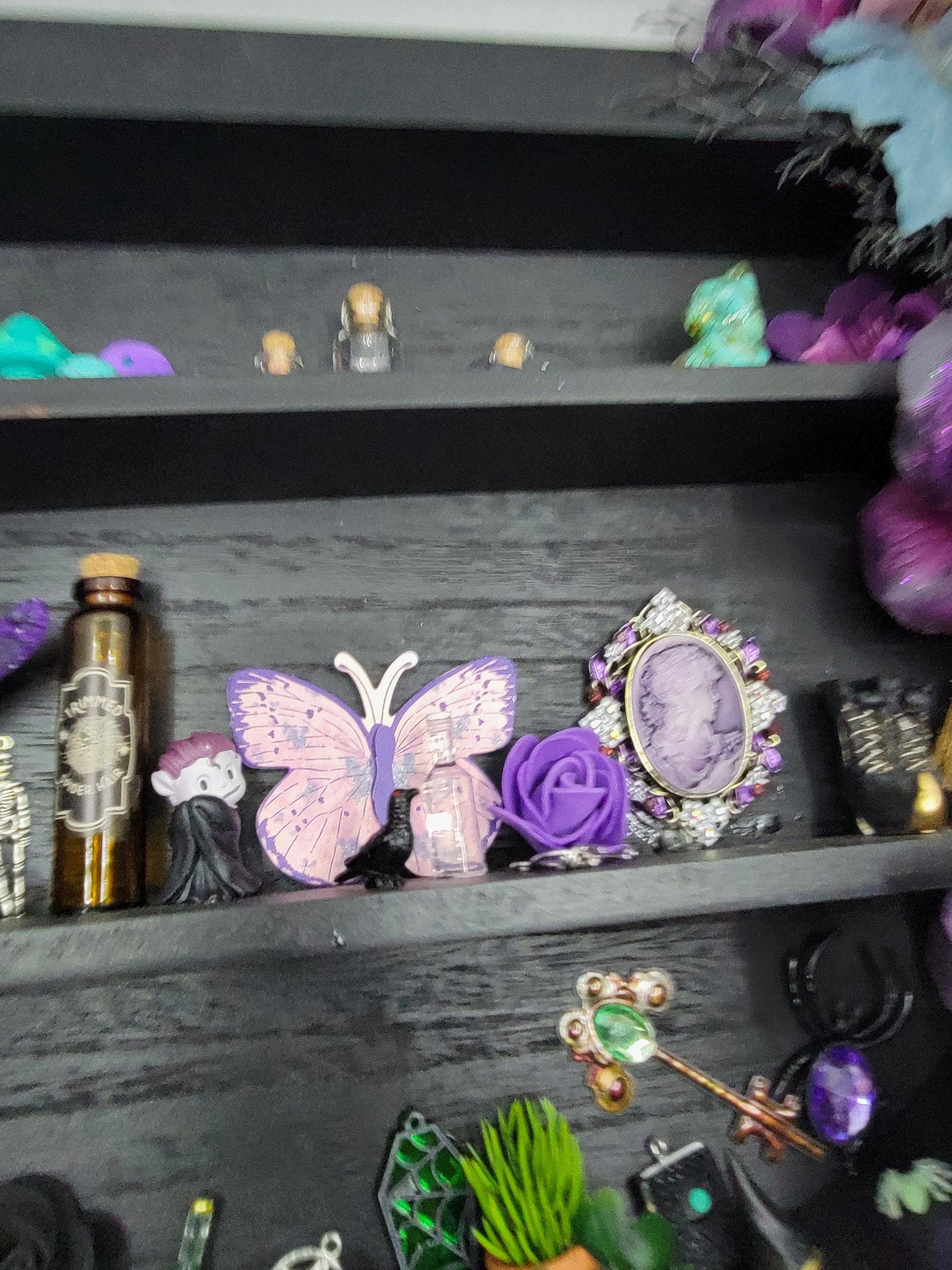 Large Cauldron Witch Shelf - Wooden Cabinet of Curiosities with Fairy Lights -  Gothic Miniature Apothecary Decor